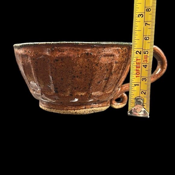 Mug Teacups Set Miamado Sandstone Studio Art Pottery Brown Green Stamped - Picture 15 of 16